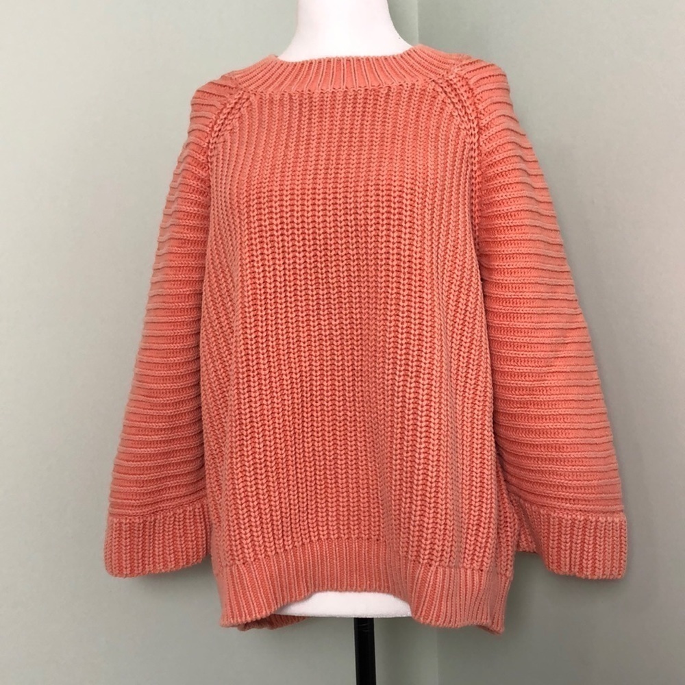 💙 LP 💙 NWT Anthro Sweater Faded Wash Chunky Knit 3/4 Sleeves Ribbed